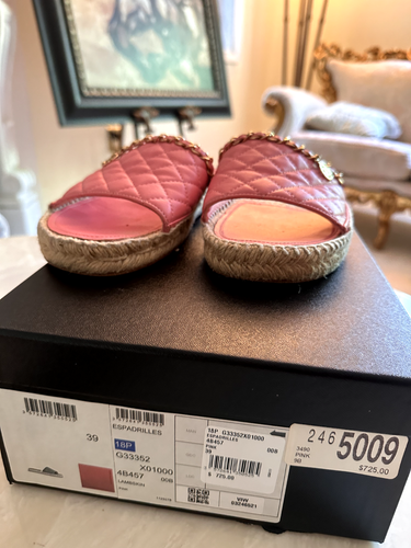 Chanel Pink Quilted Lambskin leather slides w/box and shoe cover 39/9 - Picture 2 of 18