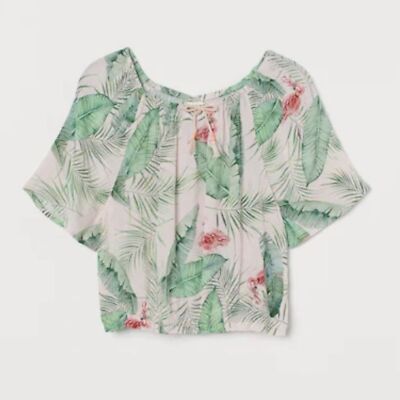 H&M Safari Floral Kids Crinkle Crop Top Cute Floral Blouse - Size 14 GIRLS