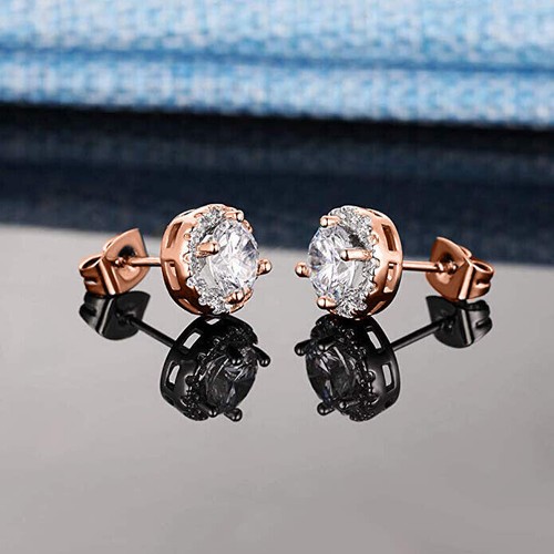 1 Ct Round Cut Lab-Created Diamond 14k Rose Gold Plated Halo Stud Earrings - Picture 2 of 2