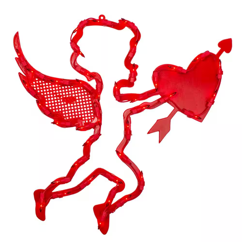 17 In Lighted Valentine's Day Cupid with Heart Window Silhouette Decoration