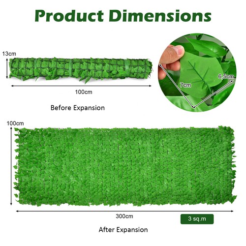 300x100cm Artificial Hedge Fence, Faux Privacy Fence 1908 Sweet Potato Leaves - Picture 10 of 10
