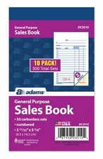 ABFDC3510 BULK DC3510 Adams Sales Book, Carbonless, 100 Books 3-11/32" x 5-5/8"