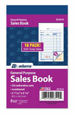 ABFDC3510 DC3510 Adams Sales Book, Carbonless, 100 Books 3-11/32'' x 5-5/8''