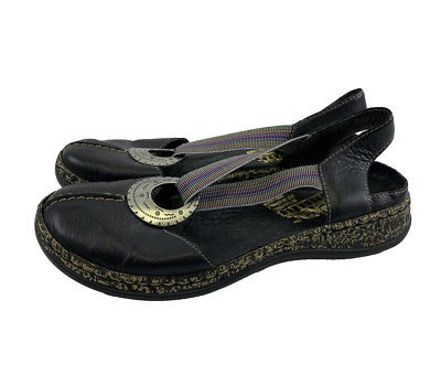 Rieker Caibu Slingback Sandal Flat Schwarz Black Leather Slip On Women 36 US 5.5