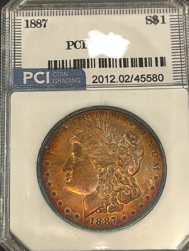 1887-P Morgan Silver Dollar BU/MS++ Fire Orange and Magenta Color Toning Nice...