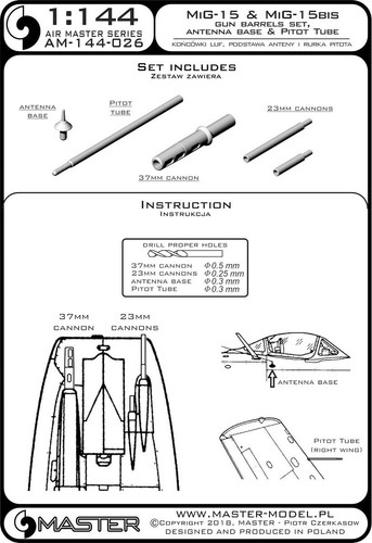 Master Model (AM-144026) 1:144 MiG-15 Barrel and Antenna Base and Pitot Tube - Picture 3 of 3