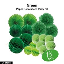 18 Piece Hanging Paper Kit Party Decorations in Green Decor UK Supplied