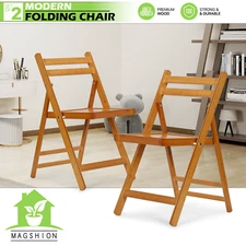 Wooden Slatted Chair Dining Room Kitchen Classic Foldable Dining Chair，Set of 2