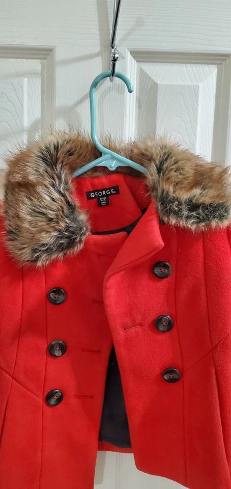 Abrigo rojo de piel sintética talla 4-5 XS niñas botones cuello de piel sintética George Foto 3 de 4