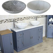 Mobile bagno doppio mobiletto dipinto grigio 123 cm piano marmo bianco e lavabo marmo