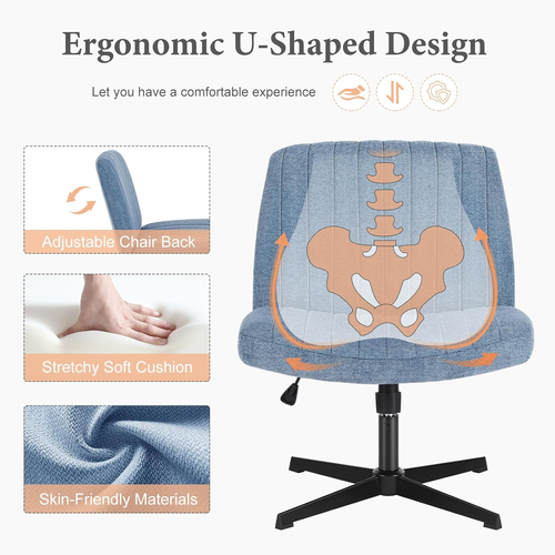 Criss Cross Chair Legged, Armless Office Desk Chair No Wheels, Swivel Vanity Cha - Picture 4 of 12