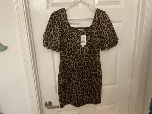 Speechless Women's Dress M Leopard Print Short Sleeves Short Dress Square Neck - 第 1/4 張圖片