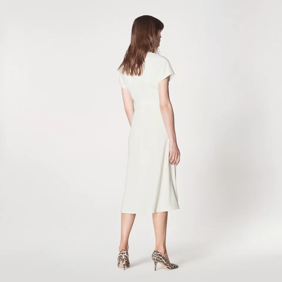 OFF WHITE ABITO NUOVO CON ETICHETTE LK BENNETT OFF WHITE PANNA FORMALE MIDI CON CINTURA TAGLIA UK 10