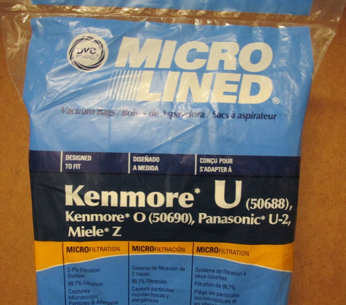10-pack Micro Lined Vacuum Bags, Kenmore U&O (50688/50690) Panasonic U-2 Miele Z - Picture 2 of 6