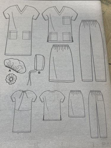 UNCUT Simplicity New Look 6777 Unisex Dress Caps Pants Skirt SCRUBS Sz S M L XL - Picture 4 of 8