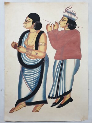Bengal Kalighat Painting BABU AND MISTRESS 12.75in x 18in (8067)