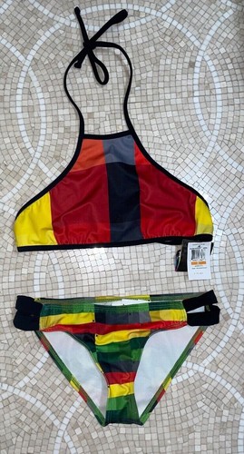 Hurley Halter Crop Top Rasta Bikini 2pc Set Swimsuit Women's S Nwt - Picture 5 of 5