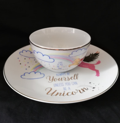 Asda Ceramic Unicorn Themed Breakfast Set Porcelain Plate Cereal
