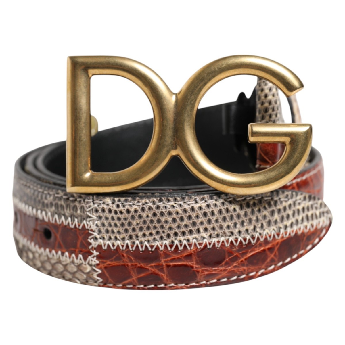 DOLCE & GABBANA Belt Multicolor Exotic Leather DG Logo Buckle 85cm