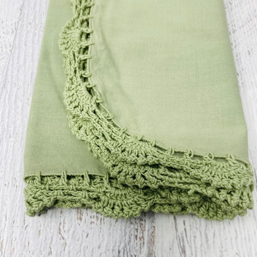 Anthropologie Green Napkins Set of 4 Cotton Shabby Chic Crochet Trim Spring - Picture 14 of 16