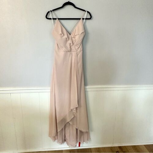 Jenny Packham Damen Rüschen V-Ausschnitt Träger Hi/Lo Chiffon Maxikleid Größe 6 Neu mit Etikett - Bild 2 von 9