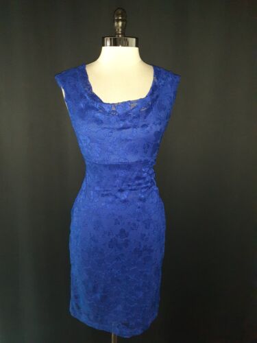 CONNECTED Size 8 Sheath Dress Blue Floral Lace Sleeveless Knee Length