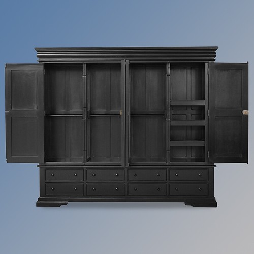 Versailles Quadruple Armoire – 8 Drawers – French Noir Colour - 2 Centre Mirror - Picture 2 of 8