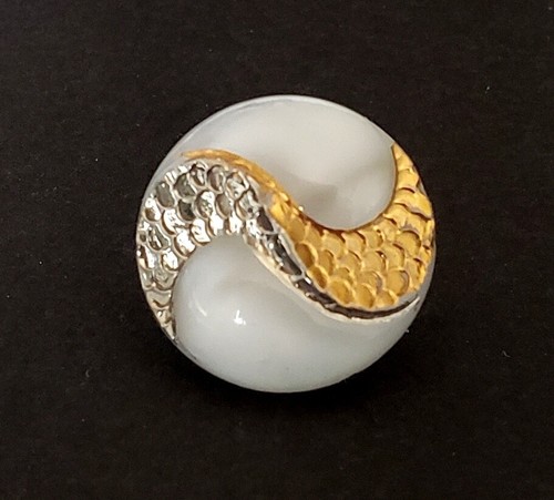 White Glass Moonglow Vintage Button - Both Silver & Gold Lusters On One Button