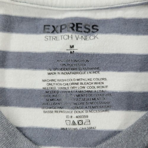 Express Shirt Herren Medium weiß grau gestreift V-Ausschnitt Kurzarm Pullover Erwachsene - Bild 11 von 11