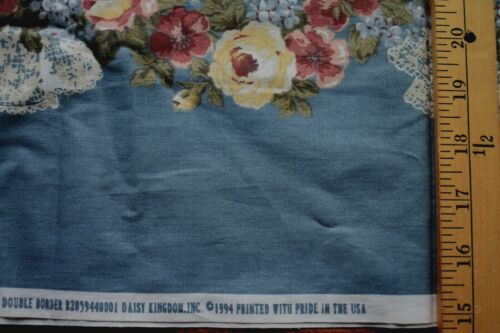 ROSEBUDS & LACE DOUBLE BORDERS 100% COTTON FABRIC 24X45 INCHES DAISY KINGDOM - Picture 2 of 2