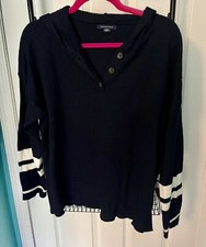American Eagle Womens Sweater Hoodie Navy Blue White Striped Size M Lightly Worn