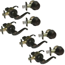 Entry Door Handle Oil Rubbed Bronze Lever & Single Deadbolt Locks Knob Same Keys