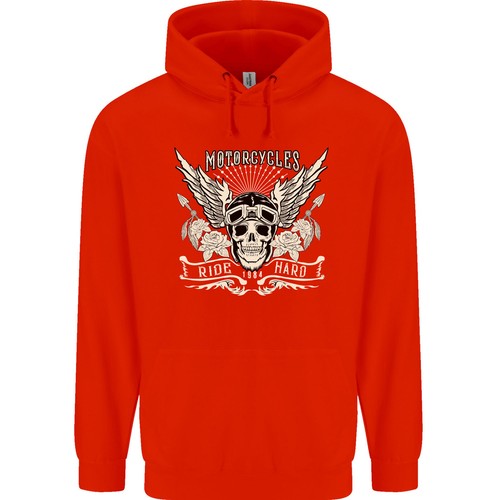 Motorcycles Ride Hard Biker Skull Motorbike Childrens Kids Hoodie - Picture 13 of 29