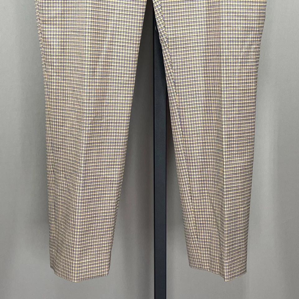 NUEVO Pantalones Theory Mujer 10 Treeca Amarillo Azul Negro Portland Cuadros Ajustados Foto 3 de 4