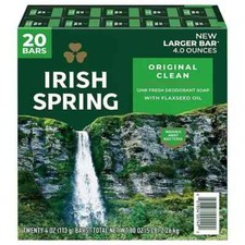Irish Spring Bar Soap, Original Clean 4 oz., 20 ct. Great Price.