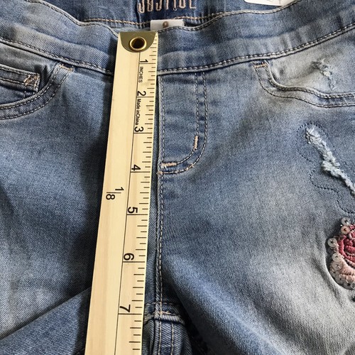 Justice Girls Embroidered Pull On blue Jean Leggings size 8 mid rise distressed - Picture 10 of 12