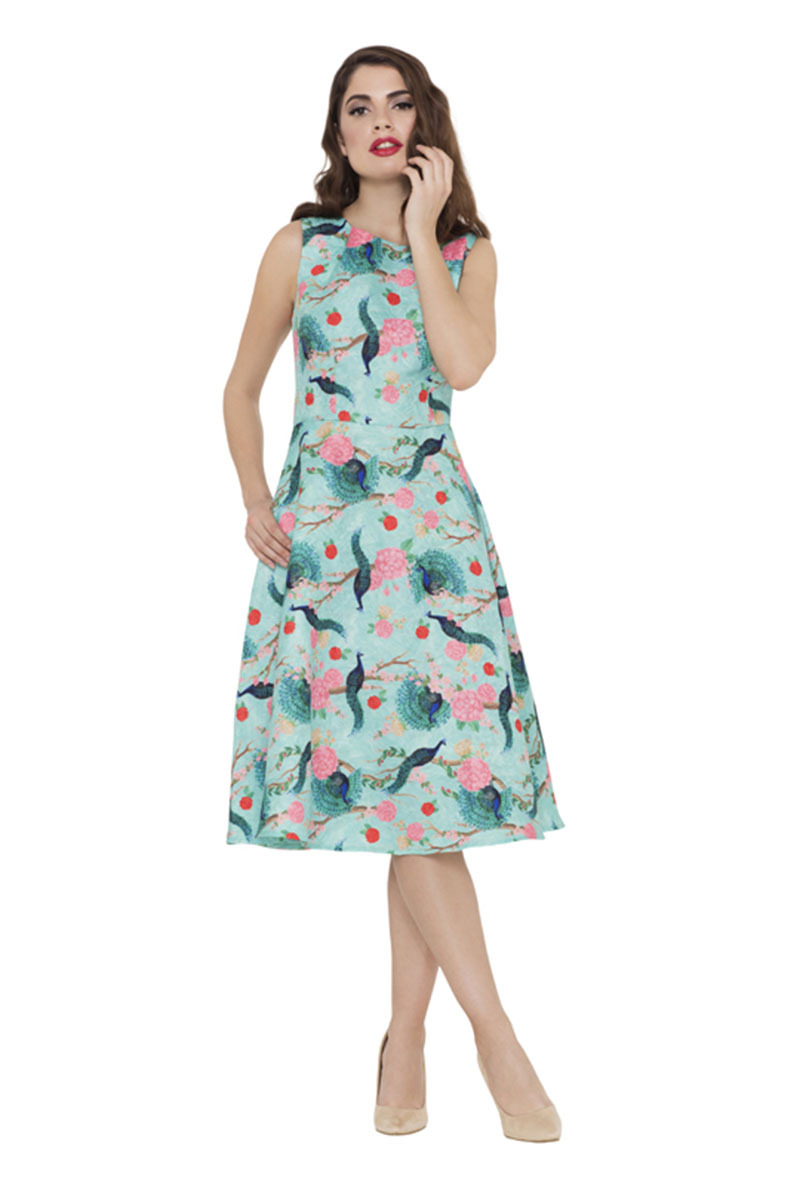 MesLes dames Voodoo vixen bleu sarcelle paon floral vintage rockabilly rétro robe swing MesLes dames Voodoo vixen bleu sarcelle paon floral vintage rockabilly rétro robe swing