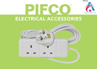 PIFCO 2 Gang Extension Lead 2m Cable UK Socket Power Mains 13a Plug for sale online