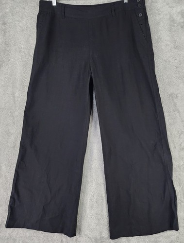 Pantalone donna Lauren Ralph Lauren taglia 16 nero misto lino casual gamba larga