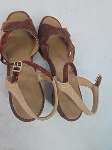 Sandalia Hush Puppies vintage años 70 gamuza multicolor cuero correa al tobillo talla 7 - Imagen 13 de 20