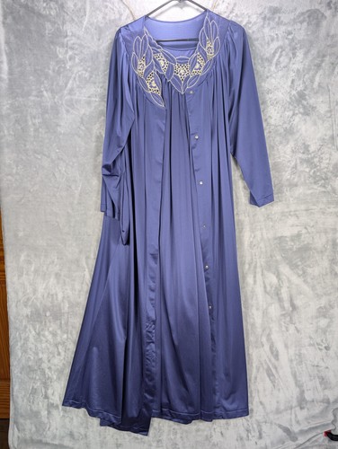 Shadowline Robe Nightgown Set Womens Large Nylon Embroidered Vintage