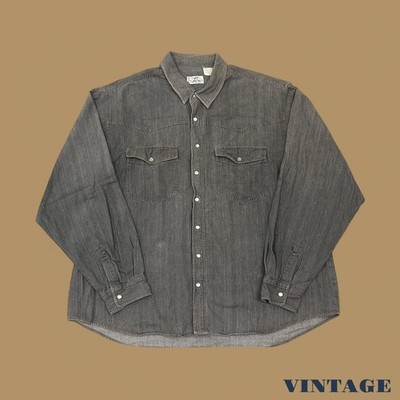 Vintage John F.Gee Plain Denim Shirt Charcoal Black XXL