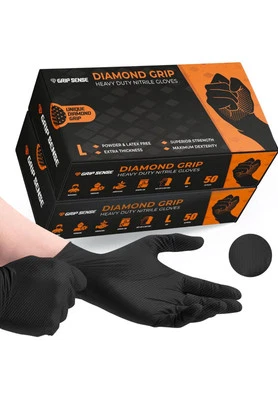 GripSense Black Nitrile Gloves (2 Packs of 50) - Latex & Powder Free - M