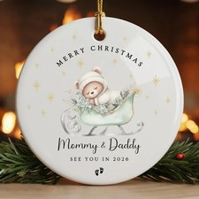 Personalized Baby Announcement Ornament - Mommy Daddy Ceramic Pregnancy Gift