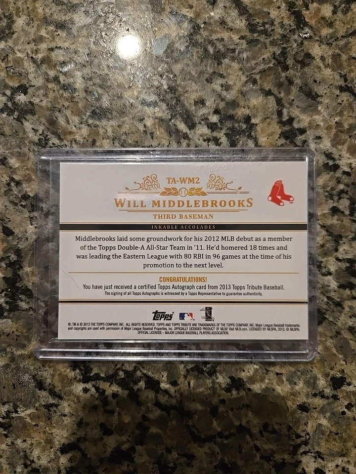 Tarjeta Topps Tribute Will Middlebrooks 2013 automática #65/99 Foto 2 de 2