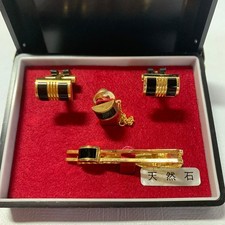 Cufflinks Button Onyx Natural Stone Approx. 21G Tie Pin Tack Set Kuroishi Showa