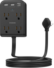 Flat Electrical Outlet Extender with USB C Ports, 4 Outlet 3 USB Wall Plug, 6 Ft