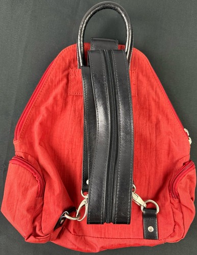 Baggallini Backpack Large Purse Sling Bag Red Nylon Black Leather Zip Wallet - Picture 2 of 6