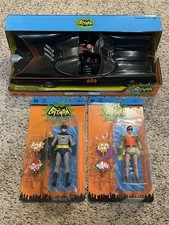 McFarlane Toys DC Retro Batman 66 Batmobile and Batman and Robin figures.