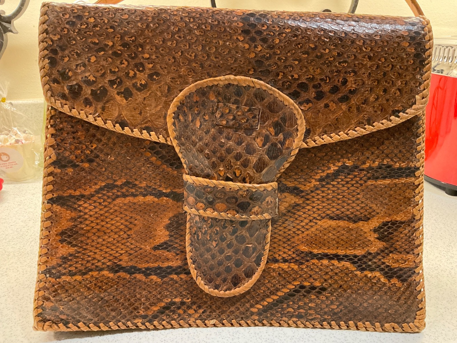 Vintage 50-60s LARGE Snakeskin Python HANDBAG BAG… - image 2